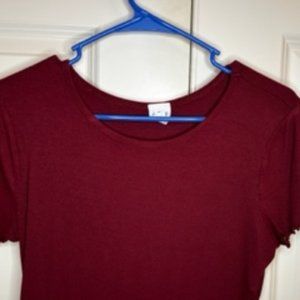 Dark Red Cropped Ribbed Basic Tee
